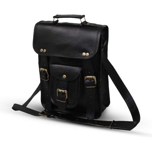  [아마존베스트]HG-LTHR 11 Small Leather Messenger Bag Shoulder Bag Cross Body Vintage Messenger Bag for Women & Men Satchel Man Purse Compatible with Ipad and Tablet Black