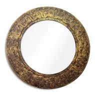 HGNA-Mirrors 68CM(26.7) Rustic Chic Round Wall Mirror Metal Frame Antique Copper Plating Process Bathroom Decor Vanity Mirror Floating Glass Panel