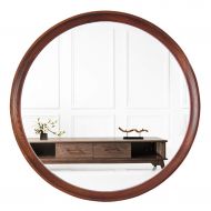 HGNA-Mirrors Large Retro Wood Round Mirror Wall Hanging Mirror - Premium Floating Round Glass Panel - Decor Vanity, Bedroom, or Bathroom