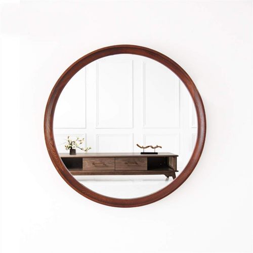  HGNA-Mirrors Large Retro Wood Round Mirror Wall Hanging Mirror - Premium Floating Round Glass Panel - Decor Vanity, Bedroom, or Bathroom