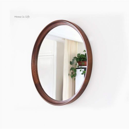  HGNA-Mirrors Large Retro Wood Round Mirror Wall Hanging Mirror - Premium Floating Round Glass Panel - Decor Vanity, Bedroom, or Bathroom