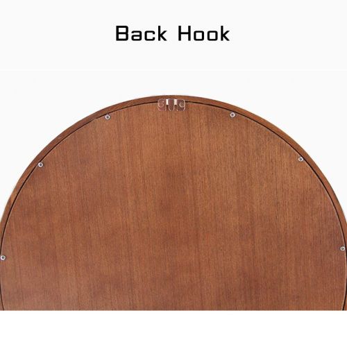  HGNA-Mirrors Large Retro Wood Round Mirror Wall Hanging Mirror - Premium Floating Round Glass Panel - Decor Vanity, Bedroom, or Bathroom