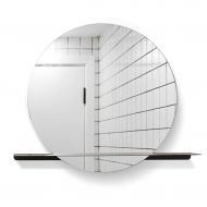 HGNA-Mirrors Contemporary Wall Mounted Vanity Mirrors with Cosmetics Shelf Explosion-Proof Make-up Wall Hanging Mirror Floating Round Glass Panel | Bathroom,Living Room