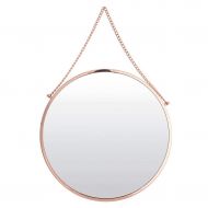 HGNA-Mirrors 10-30 Large Modern Rose Gold Metal Circle Frame with Chain Wall Hanging Mirror - Contemporary Premium Floating Round Glass Panel - Vanity, Bedroom, or Bathroom