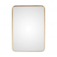 HGNA-Mirrors Contemporary Nordic Metal Wall Mirror for Bathroom Living Room | Glass Panel Gold Framed Rounded Corner Design | Mirrored Rectangle Hangs Horizontal or Vertical