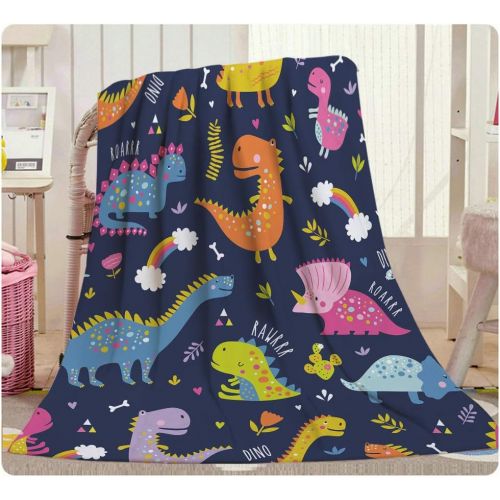  HGOD DESIGNS Dinosaur Throw Blanket,Cute Funny Colorful Kids Dinosaurs with Rainbow Pattern Soft Warm Decorative Throw Blankets for Adults Kids Women Men Girls Boys,60x80
