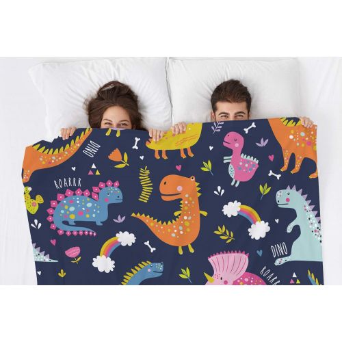  HGOD DESIGNS Dinosaur Throw Blanket,Cute Funny Colorful Kids Dinosaurs with Rainbow Pattern Soft Warm Decorative Throw Blankets for Adults Kids Women Men Girls Boys,60x80