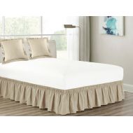 HGS 3-Pc Matching Euro Pillow Sham Pair Ruffled Bed Skirt Bundle Queen Elastic Wraparound Beige Khaki