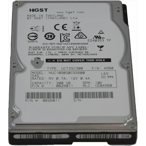  HGST 0B26011 Ultrastar C10K900 HUC109030CSS600 300 GB 2.5 Internal Hard Drive - SAS - 10000 rpm - 64 MB Buffer Bare Drive