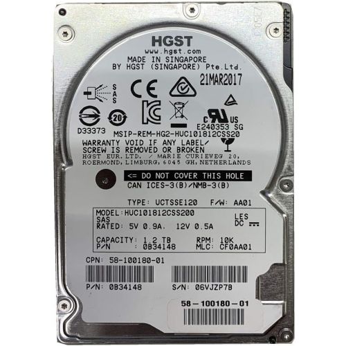 HGST 1.2TB HDD 10K RPM 2.5 12Gb/s SAS Hard Disk Drive Model: HUC101812CSS200 DP/N: 0KV02