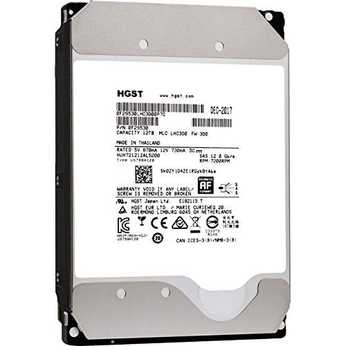  HGST, a Western Digital Company HGST Ultrastar DC HC520 HDD 12TB 7200 RPM SAS 12Gb/s Interface 3.5-Inch 512e ISE Helium Data Center Enterprise Internal Hard Disk Drive HUH721212AL5200 (0F29530)