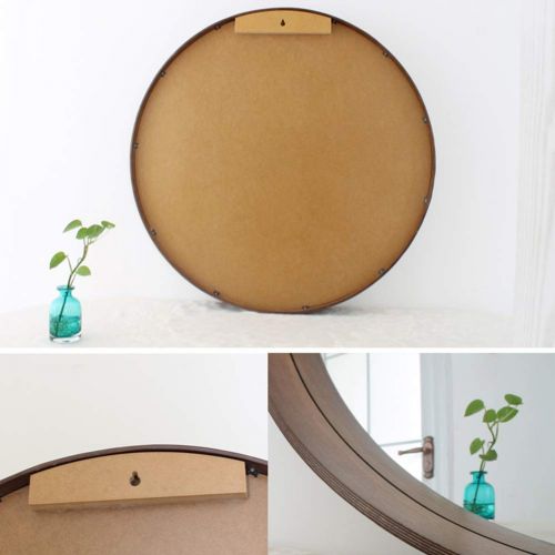  HGXC Wall-Mounted Mirror Nordic Bathroom Waterproof Round Vanity Mirror 4 Colors 3 Size Mirror (Color : Walnut Color, Size : 60cm)