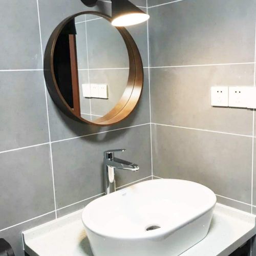  HGXC Wall-Mounted Mirror Nordic Bathroom Waterproof Round Vanity Mirror 4 Colors 3 Size Mirror (Color : Walnut Color, Size : 60cm)