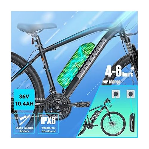  HILAND Rockshark Electric Bike for Adults, 26/27.5 inch Electric Mountain Bicycle with 10.4Ah Removable Battery, 350W 36V Motor, 21 speeds 20MPH Ebike for Men
