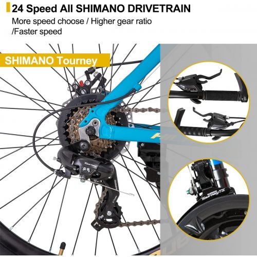 HH HILAND Hiland Aluminum Mountain Bike,24 Speeds Shimano Drive Train,26/27.5 inch Wheels,with Disc Brake,3 Sizes for Men Mens Bikes