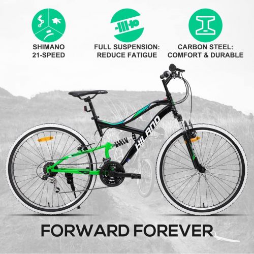  HH HILAND Hiland 26 Inch Mountain Bike Full-Suspension 21 Speeds Shimano Drivetrain MTB Bicycle