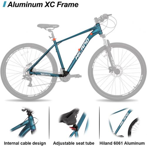  HH HILAND Hiland 29 inch Aluminum Mountain Bike, Hydraulic Disc-Brake, Lock-Out Suspension Fork, Cross-Country 16 Speeds for Mens Trail Bike