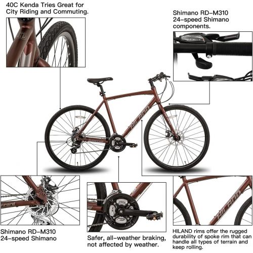  HH HILAND Hiland Road Bike Hybrid Bike Shimano 24 speeds with Disc Brake, 700C Wheels Bikes for Men Mens 3 Colors 3 Sizes