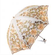 HHPDG Sunshade Umbrella, 3D Flower Embroidery Lace Parasol Sun Protection Decoration Umbrella Two Fold Umbrella Double Layer Lace Umbrella Embroidery Umbrella,Beige