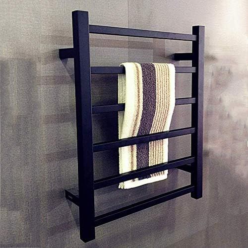  HHQHHQ 6-Bar Heated Towel Rail, Wall Mounted Heated Towel Warmer and Drying Rack, Towel Heater for Home Bathroom, 304 Stainless Steel, Plug-in and Hardwired Optional,Black,2