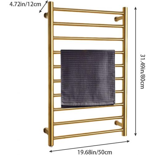  HHQHHQ Towel Warmer and Drying Rack, Towel Warmer Heated Towel Rack, 10-Bars Wall Mounted Electric Towel Warmer, Hard-Wired and Plug-in Optional,Gold,2