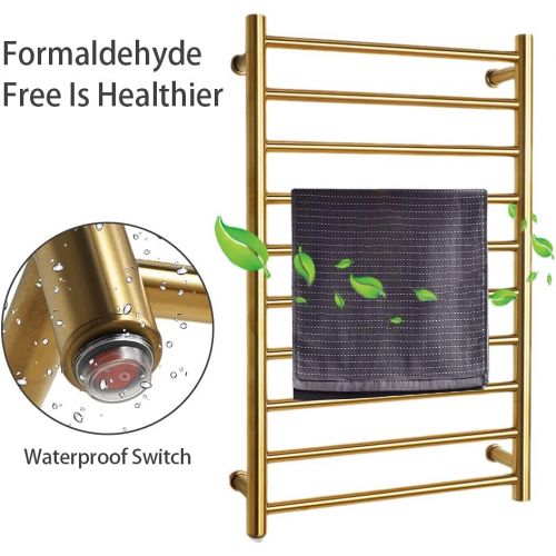  HHQHHQ Towel Warmer and Drying Rack, Towel Warmer Heated Towel Rack, 10-Bars Wall Mounted Electric Towel Warmer, Hard-Wired and Plug-in Optional,Gold,2