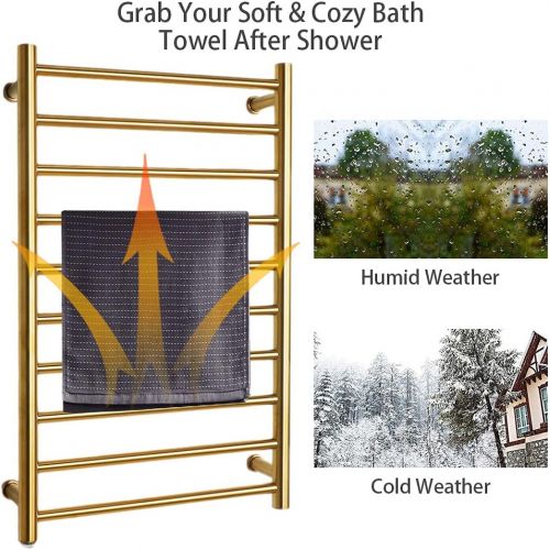  HHQHHQ Towel Warmer and Drying Rack, Towel Warmer Heated Towel Rack, 10-Bars Wall Mounted Electric Towel Warmer, Hard-Wired and Plug-in Optional,Gold,2
