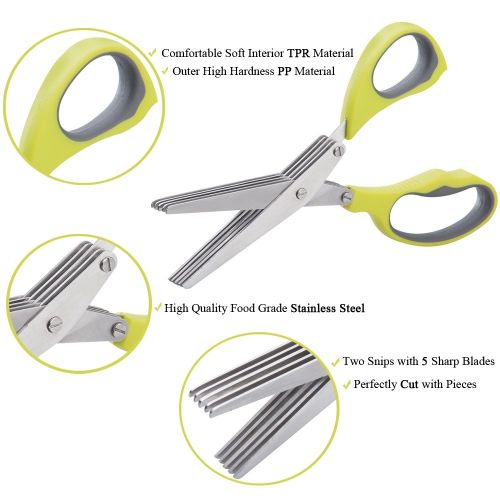  HHXHH Kitchen Scissors 5 Blades Heavy Duty Ultra Sharp Multipurpose Stainless Steel Herb Scissors with Easy Cleaning Comb
