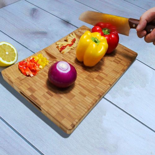  HHXRISE Extra 1.2 Thick and Large Organic Bamboo Cutting Board For Kitchen, With 3 Built-In Compartments And Juice Grooves, Heavy Duty Chopping Board For Meats Bread Fruits, Butche