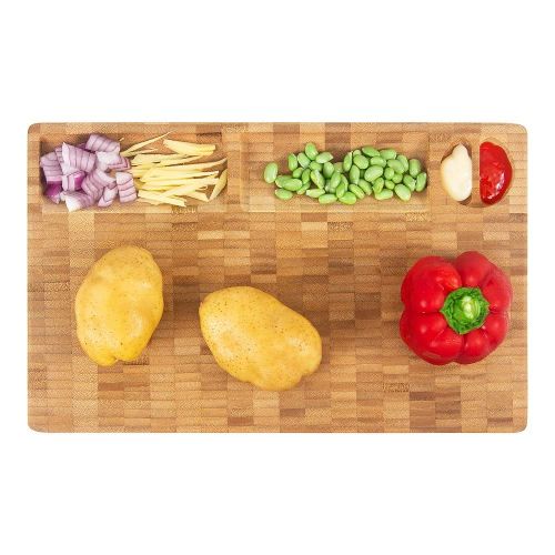  HHXRISE Extra 1.2 Thick and Large Organic Bamboo Cutting Board For Kitchen, With 3 Built-In Compartments And Juice Grooves, Heavy Duty Chopping Board For Meats Bread Fruits, Butche