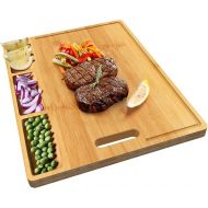 Cutting Boards,Large Bamboo Chopping Board, Built-In 3 Compartments And Juice Grooves, Charcuterie Board for Kitchen Counter Meat (Butcher Block) Cheese, Vegetables,Bread (17 x 12.6