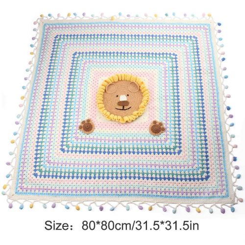  HI BABY MOMENT Baby Swaddle Blankets for Infant All Hand Knitting Organic Cotton, for Boy and Girl Newborn Gift, Toddler Crib Blanket 31x 31 inches, Lion