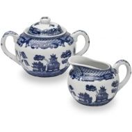 HIC Harold Import Co. YK-329 HIC Blue Willow Creamer Dispenser and Sugar Bowl with Lid, Fine White Porcelain, 3 Piece Set