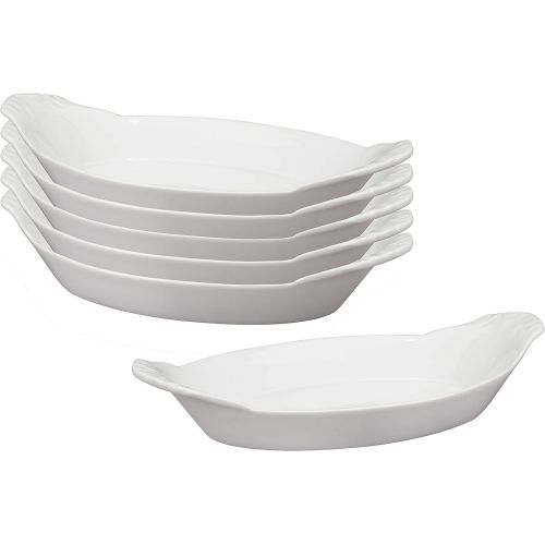  HIC Kitchen HIC Harold Import Co. HIC Oval Au Gratin Baking Dishes, Fine White Porcelain, 10-Inch, Set of 6