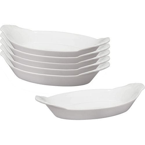  [아마존베스트]HIC Harold Import Co. HIC Oval Au Gratin Baking Dishes, Fine White Porcelain, 10-Inch, Set of 6