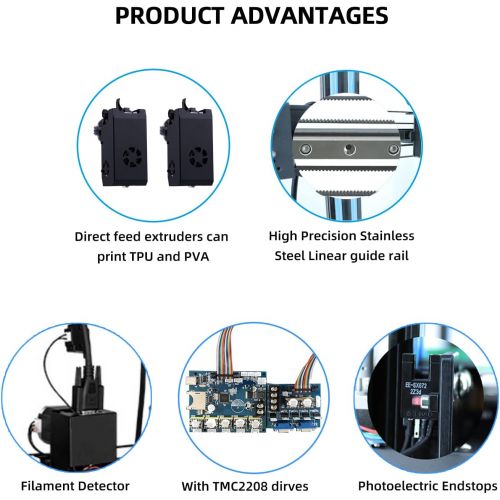  HICTOP Tenlog D3 pro 3D Printer IDEX Independent Dual Extruder 24V D3 Hero Direct Feed 11.8x11.8x13.8 inch(300x300x350mm) (Dual Extruder)