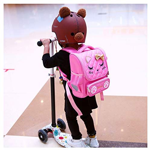  HIDDS Cute Backpacks for Girls Primary Elementary School Animal Cat Face Kids Bookbags (Pink-Small)