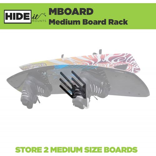  HIDEit Mounts MBoard, Black and Rubber Dipped Steel Universal Medium Board Rack, Horizontal Board Mount Wall Rack, Wakeboard Rack, Water Ski Rack, Skateboard Rack and Skimboard Rac