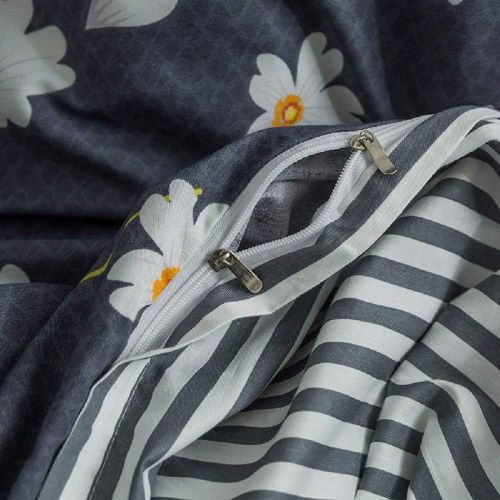  [아마존베스트]HIGHBUY Floral Print Kids Girls Bedding Duvet Cover Set Twin Cotton Striped Reversible Stripe Pattern Navy Blue Teens Boys Bedding Sets Twin 3 PC Single Bed Comforter Covers with Z