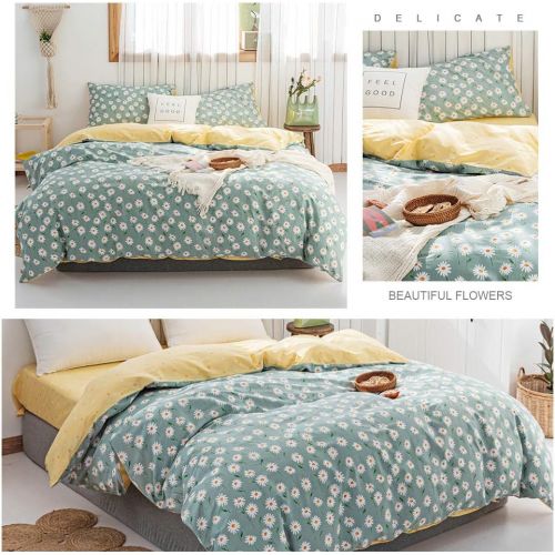  HIGHBUY Cotton Duvet Cover Queen Kids Floral Bedding Sets with Zipper Closure Reversible Blue White Leave Branches Print Comforter Cover 3 Piece Set Full for Teens Boys Girls Chris