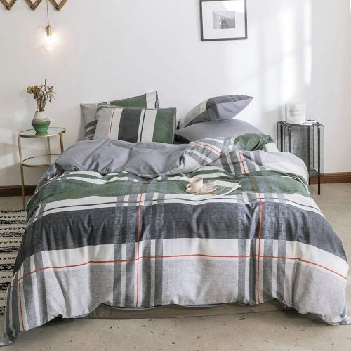  HIGHBUY Luxury Plaid Pattern Flannel Bedding Duvet Cover Set King Soft Cotton Red Grid Printed Comforter Cover King for Boys Men Reversible Modern Checkered Bedding Sets, Lightweig