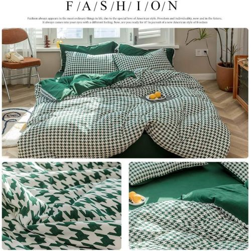  HIGHBUY Luxury Plaid Pattern Flannel Bedding Duvet Cover Set King Soft Cotton Red Grid Printed Comforter Cover King for Boys Men Reversible Modern Checkered Bedding Sets, Lightweig