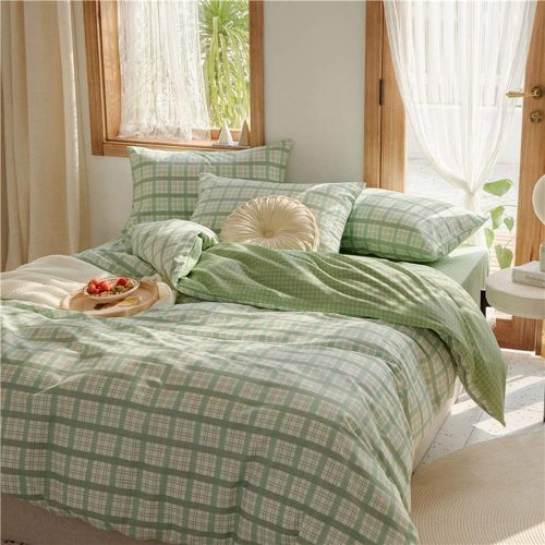  HIGHBUY Luxury Plaid Pattern Flannel Bedding Duvet Cover Set King Soft Cotton Red Grid Printed Comforter Cover King for Boys Men Reversible Modern Checkered Bedding Sets, Lightweig