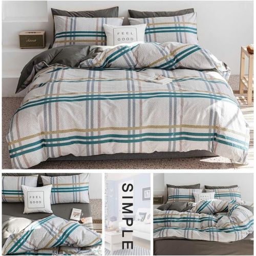  HIGHBUY Luxury Plaid Pattern Flannel Bedding Duvet Cover Set King Soft Cotton Red Grid Printed Comforter Cover King for Boys Men Reversible Modern Checkered Bedding Sets, Lightweig