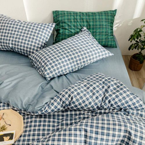  HIGHBUY Luxury Plaid Pattern Flannel Bedding Duvet Cover Set King Soft Cotton Red Grid Printed Comforter Cover King for Boys Men Reversible Modern Checkered Bedding Sets, Lightweig