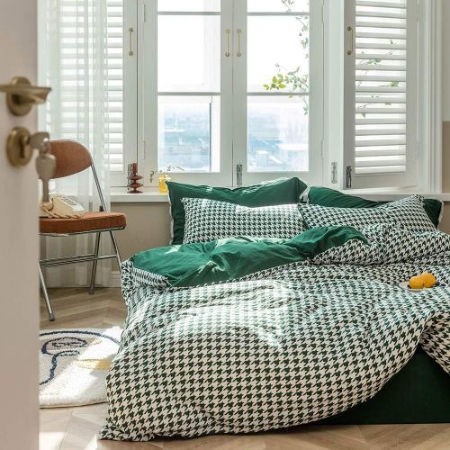  HIGHBUY Luxury Plaid Pattern Flannel Bedding Duvet Cover Set King Soft Cotton Red Grid Printed Comforter Cover King for Boys Men Reversible Modern Checkered Bedding Sets, Lightweig