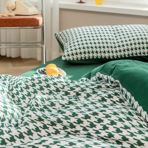  HIGHBUY Luxury Plaid Pattern Flannel Bedding Duvet Cover Set King Soft Cotton Red Grid Printed Comforter Cover King for Boys Men Reversible Modern Checkered Bedding Sets, Lightweig