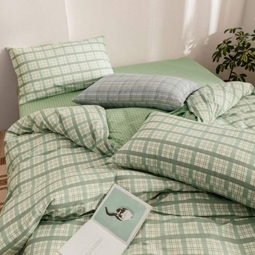  HIGHBUY Luxury Plaid Pattern Flannel Bedding Duvet Cover Set King Soft Cotton Red Grid Printed Comforter Cover King for Boys Men Reversible Modern Checkered Bedding Sets, Lightweig