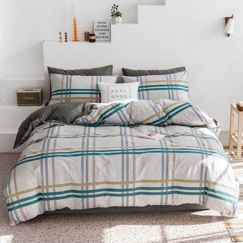  HIGHBUY Luxury Plaid Pattern Flannel Bedding Duvet Cover Set King Soft Cotton Red Grid Printed Comforter Cover King for Boys Men Reversible Modern Checkered Bedding Sets, Lightweig