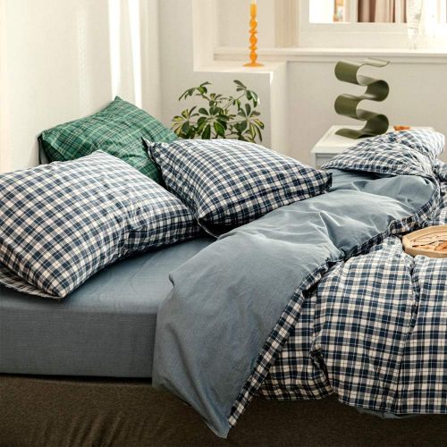  HIGHBUY Luxury Plaid Pattern Flannel Bedding Duvet Cover Set King Soft Cotton Red Grid Printed Comforter Cover King for Boys Men Reversible Modern Checkered Bedding Sets, Lightweig